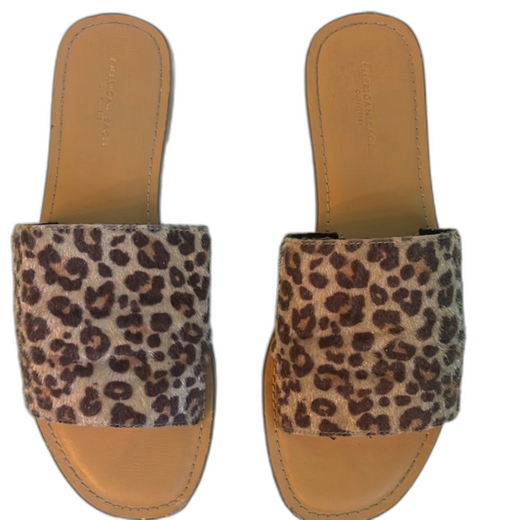Shoes - American Eagle Matisse Brown Tan Leopard Print Sandals Women Slides Size 7.5